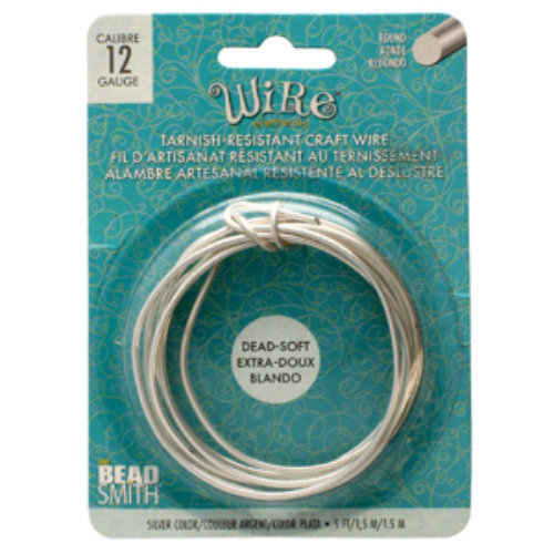 Tarnish Resistant Soft Temper Silver 12 Gauge Round Wire - 5ft / 1.5m Spool - CW12R-SL-5