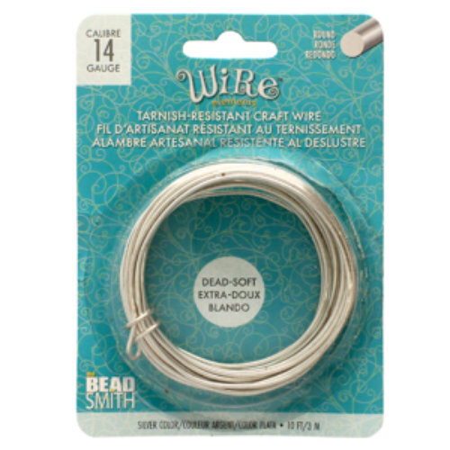 Tarnish Resistant Soft Temper Silver 14 Gauge Round Wire - 10ft / 3m Spool - CW14R-SL-10
