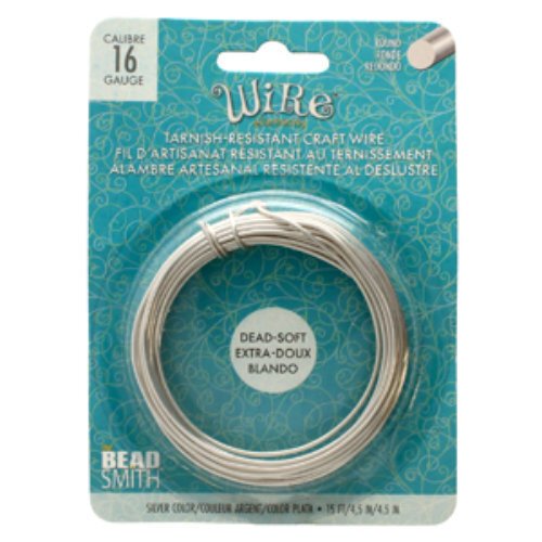 Tarnish Resistant Soft Temper Silver 16 Gauge Round Wire - 15ft / 4.5m Spool - CW16R-SL-15