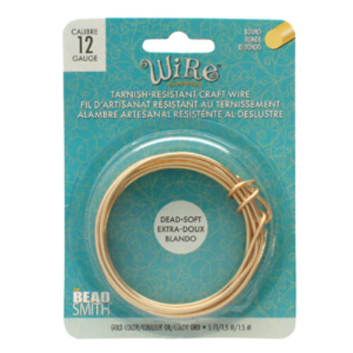 Tarnish Resistant Soft Temper Gold 12 Gauge Round Wire - 5ft / 1.5m Spool - CW12R-GL-5
