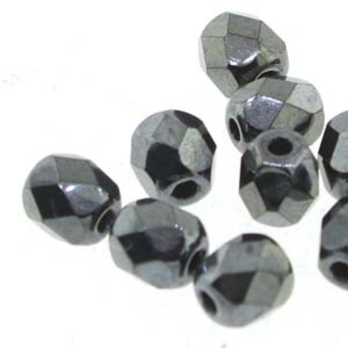 4mm Jet Hematite Round Faceted Beads - 38 Bead Strand - 6-FPR0414400