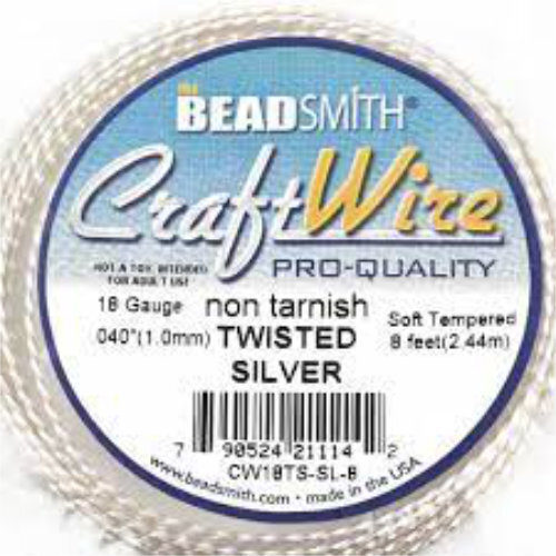 Tarnish Resistant Soft Temper Silver 18 Gauge Twisted Wire - 8ft / 2.4m Spool - CW18TS-SL-8
