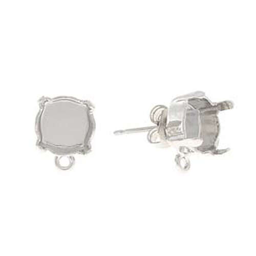 Gita - SS39 1088 Chaton Stud Earring Setting with Bottom Loop - Pair - C5000250RH - Rhodium