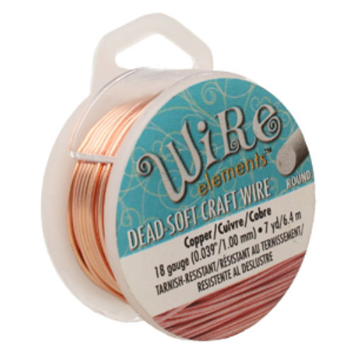 Tarnish Resistant Soft Temper Natural Copper 18 Gauge Round Wire - 7yd / 6.4m Spool - CW18R-CP-7