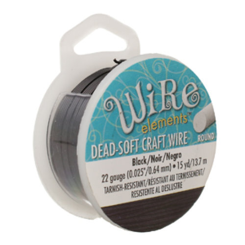 Tarnish Resistant Soft Temper Black 22 Gauge Round Wire - 15ft / 4.5m Spool - CW22R-BK-15