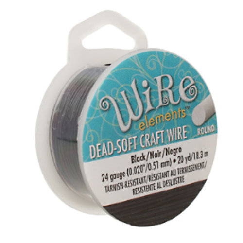 Tarnish Resistant Soft Temper Black 24 Gauge Round Wire - 20yd / 18m Spool - CW24R-BK-20