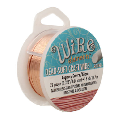 Tarnish Resistant Soft Temper Natural Copper 22 Gauge Round Wire - 15ft / 4.5m Spool - CW22R-CP-15