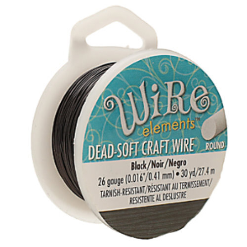 Tarnish Resistant Soft Temper Black 26 Gauge Round Wire - 30yd / 27m Spool - CW26R-BK-30
