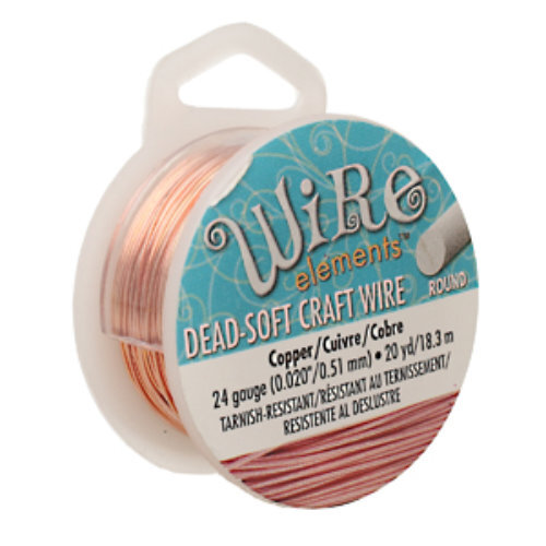 Tarnish Resistant Soft Temper Natural Copper 24 Gauge Round Wire - 20yd / 18m Spool - CW24R-CP-20