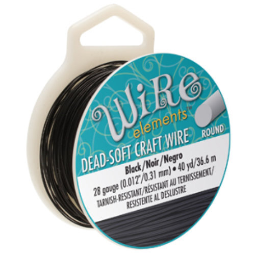 Tarnish Resistant Soft Temper Black 28 Gauge Round Wire - 40yd / 36m Spool - CW28R-BK-40