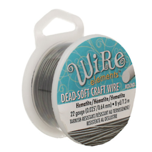 Tarnish Resistant Soft Temper Hematite 22 Gauge Round Wire - 8yd / 7.3mm Spool - CW22R-HE-8