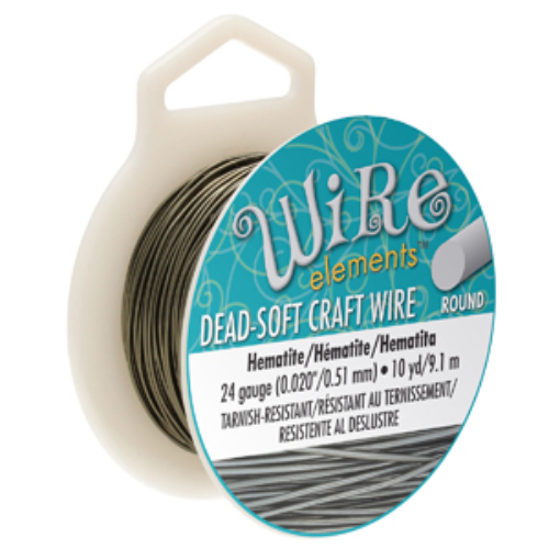 Tarnish Resistant Soft Temper Hematite 24 Gauge Round Wire - 10yd / 9m Spool  - CW24R-HE-10