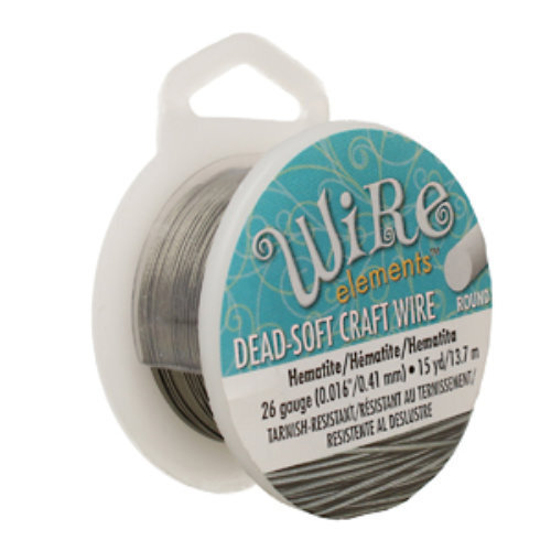Tarnish Resistant Soft Temper Hematite 26 Gauge Round Wire - 15yd / 13m Spool - CW26R-HE-15