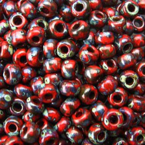 Miyuki 8/0 Rocaille Bead - 8-94513 - Matte Opaque Picasso Garnet Red - 100gm Bag