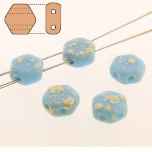 Honeycomb 6mm - HC0663030-94401 - Opaque Blue Turquoise Gold Splash - 30 Bead Strand