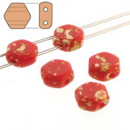Honeycomb 6mm - HC0693190-94401 - Opaque Red Gold Splash - 30 Bead Strand