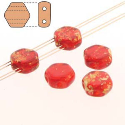Honeycomb 6mm - HC0690080-94401 - Transparent Ruby Gold Splash - 30 Bead Strand