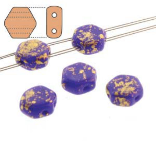Honeycomb 6mm - HC0633050-94401 - Opaque Royal Blue Gold Splash - 30 Bead Strand