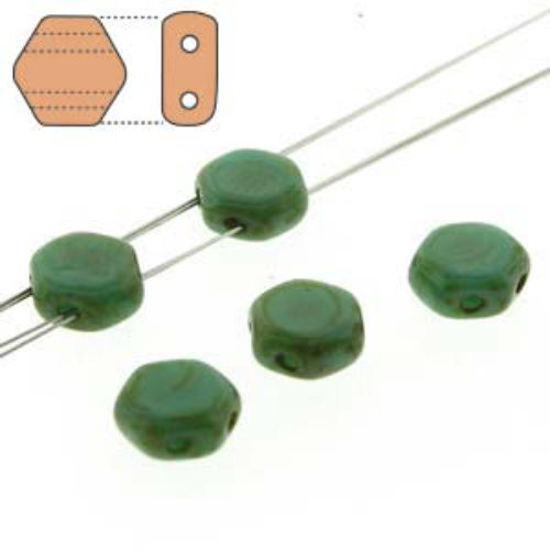 Honeycomb 6mm - HC0663120-86805 - Opaque Green Turquoise Dark Travertine - 30 Bead Strand