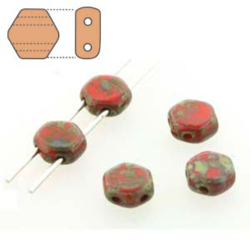 Honeycomb 6mm - HC0693190-86800 - Opaque Red Dark Travertine - 30 Bead Strand