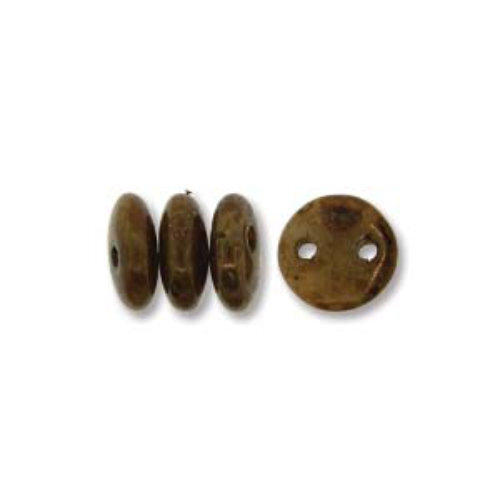 CzechMates 2 Hole Lentil 6mm - Beige Bronze Picasso - 13020-14497 - 50 Bead Strand