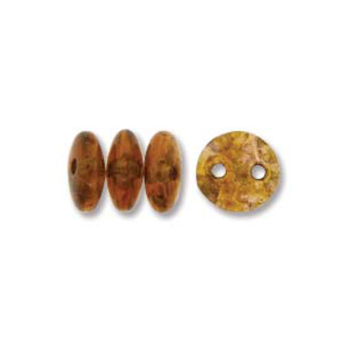 CzechMates 2 Hole Lentil 6mm - Milky Pink Bronze Picasso - 71010-14497 - 50 Bead Strand