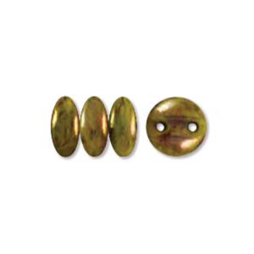 CzechMates 2 Hole Lentil 6mm - Chartreuse Bronze Picasso - 84020-14497 - 50 Bead Strand