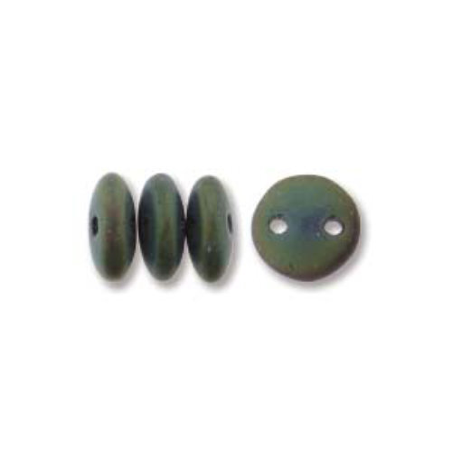CzechMates 2 Hole Lentil 6mm - Matte Iris Green - 23980-21155 - 50 Bead Strand