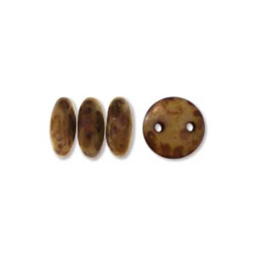 CzechMates 2 Hole Lentil 6mm - Beige Copper Picasso - 13020-85695 - 50 Bead Strand
