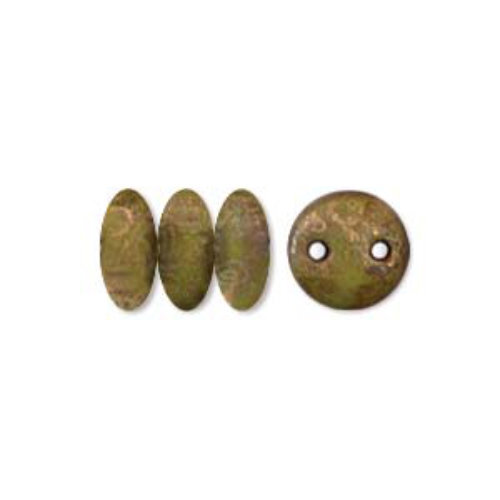 CzechMates 2 Hole Lentil 6mm - Chartreuse Copper Picasso - 84020-85695 - 50 Bead Strand