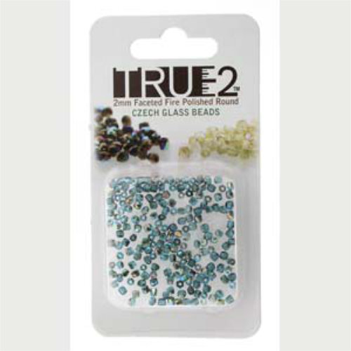 2mm Fire Polish Beads - Aqua Graphite 60020-98537 - 2gm Pack