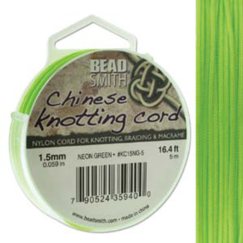 Chinese Knotting Cord Neon Green - 1.5mm - 5m - KC15NG-5