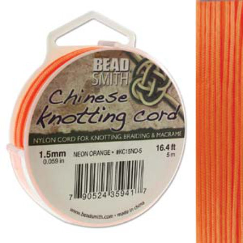 Chinese Knotting Cord Neon Orange - 1.5mm - 5m - KC15NO-5
