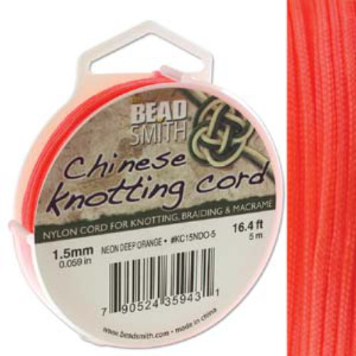 Chinese Knotting Cord Neon Deep Orange - 1.5mm - 5m - KC15NDO-5