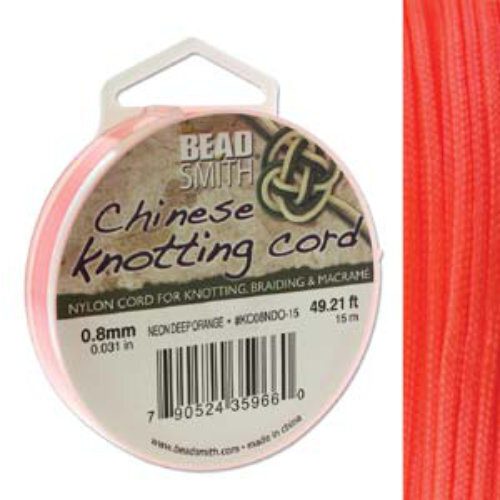 Chinese Knotting Cord Neon Deep Orange - 0.8mm - 15m - KC08NDO-15  (Discontinued)