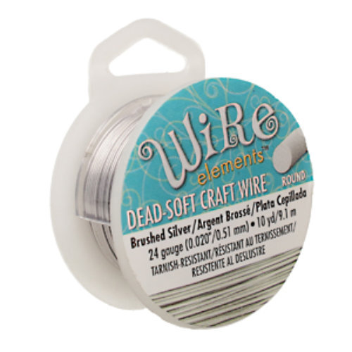 Tarnish Resistant Soft Temper Brush Silver 24 Gauge Round Wire - 10yd / 9m Spool  - CW24R-BRS-10