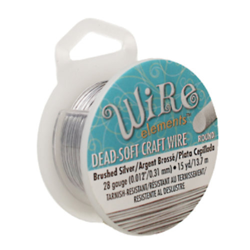 Tarnish Resistant Soft Temper Brush Silver 28 Gauge Round Wire - 15yd / 13m Spool - CW28R-BRS-15