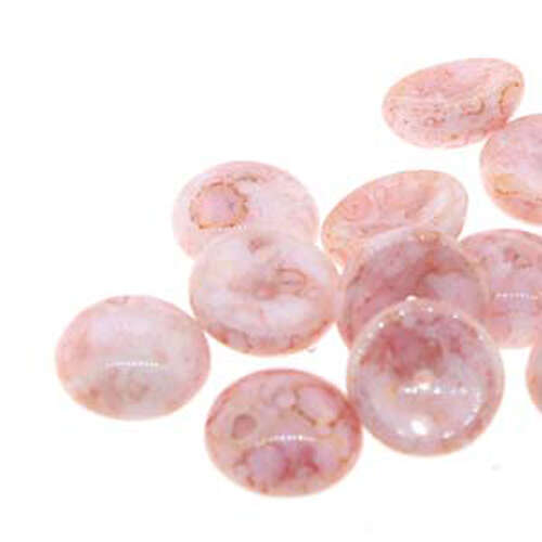 Piggy Beads - 2 Hole - 50 Bead Strand - PGY48-03000-15495 - Chalk White Luminous Pink