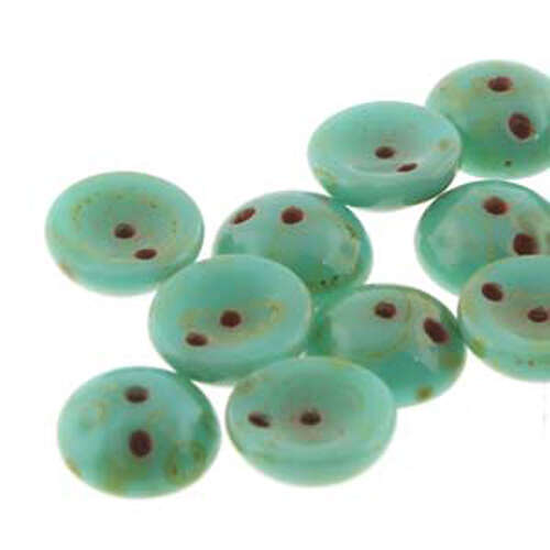 Piggy Beads - 2 Hole - 50 Bead Strand - PGY48-63120-86800 - Green Turquoise Opaque Picasso