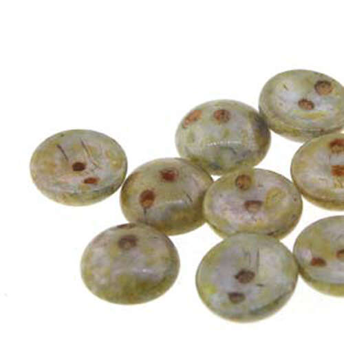 Piggy Beads - 2 Hole - 50 Bead Strand - PGY48-03000-15635 - Chalk White Green Brown