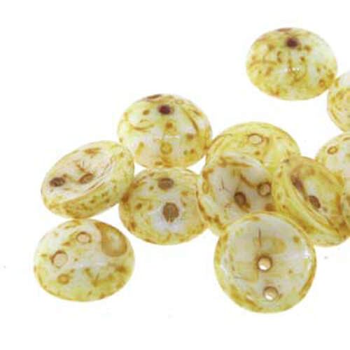 Piggy Beads - 2 Hole - 50 Bead Strand - PGY48-03000-86800 - Chalk White Picasso