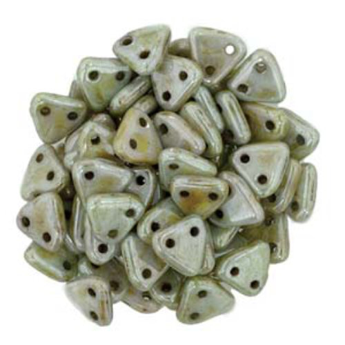 CzechMates 6mm Triangle Beads - 2 Hole - Opaque Luster Green - TRI06-03000-14457 - 100gm Bag