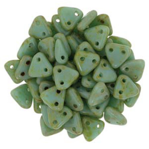 CzechMates 6mm Triangle Beads - 2 Hole - Opaque Turqoise Picasso - TRI06-63130-86805 - 100gm Bag
