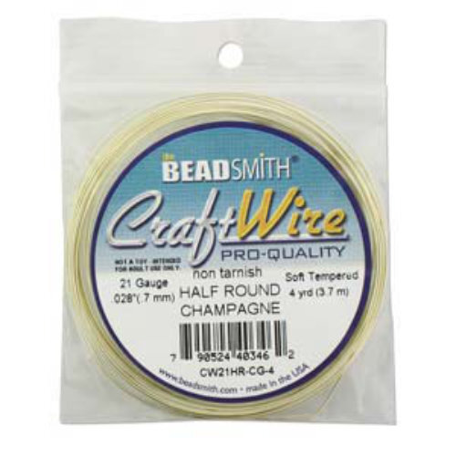 Tarnish Resistant Soft Temper Champagne Gold 21 Gauge Half Round Wire - 4yd / 3.6m Spool - CW21HR-CG-4
