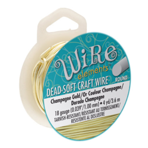 Tarnish Resistant Soft Temper Champagne Gold 18 Gauge Round Wire - 4yd / 3.6m Spool - CW18R-CG-4
