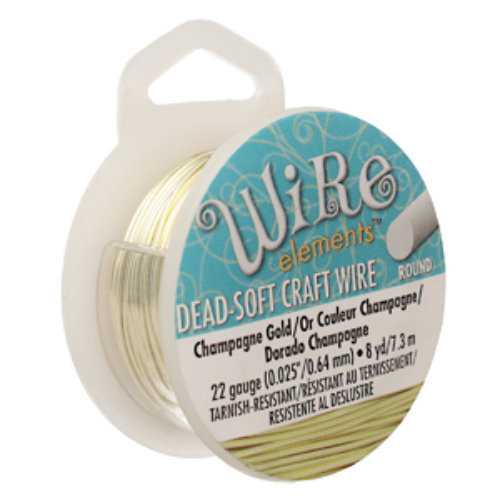 Tarnish Resistant Soft Temper Champagne Gold 22 Gauge Round Wire - 8yd / 7.3mm Spool - CW22R-CG-8