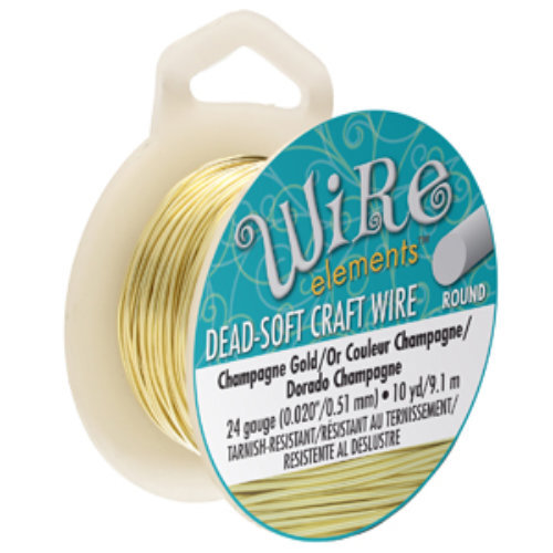 Tarnish Resistant Soft Temper Champagne Gold 24 Gauge Round Wire - 10yd / 9m Spool  - CW24R-CG-10