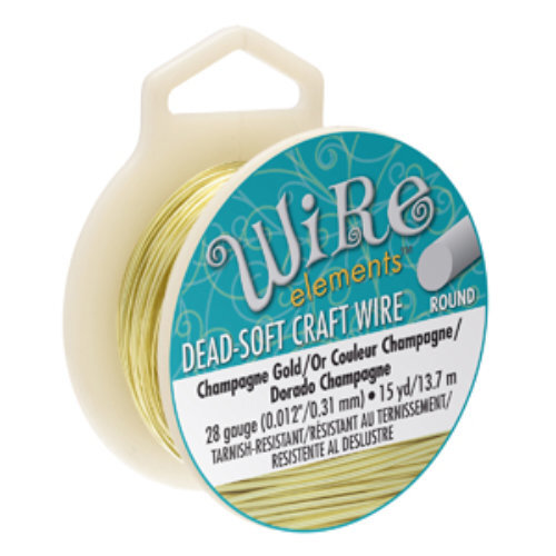 Tarnish Resistant Soft Temper Champagne Gold 28 Gauge Round Wire - 15yd / 13m Spool - CW28R-CG-15