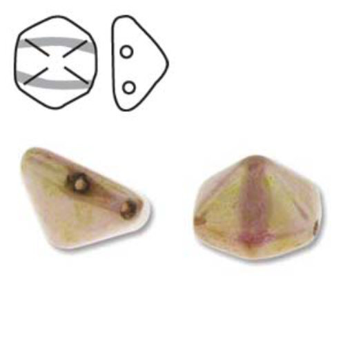 Pyramid Hex 12mm x 7.7mm - Chalk Travertine Red - PYH12-02020-65491 - 12 Bead Strand