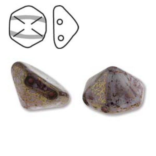 Pyramid Hex 12mm x 7.7mm - Chalk Terracotta Purple - PYH12-02020-15496 - 12 Bead Strand